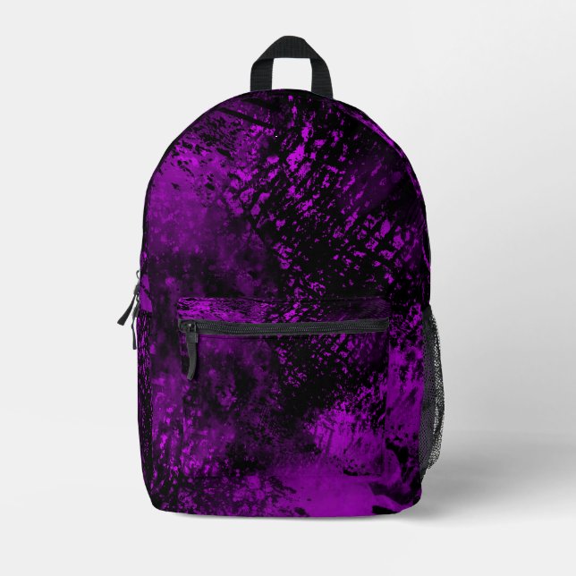 Paint Splatter Hatching Effect purple & Black  Printed Backpack (Front)