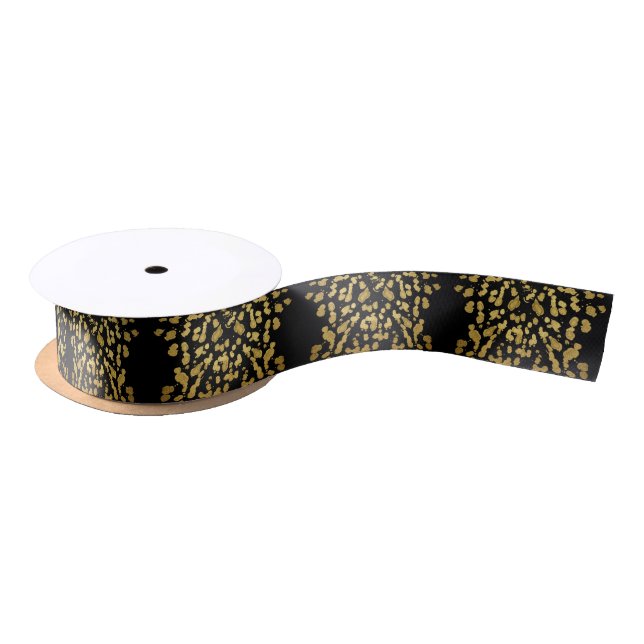 Paint Splatter in Faux Gold and Black Satin Ribbon (Spool)