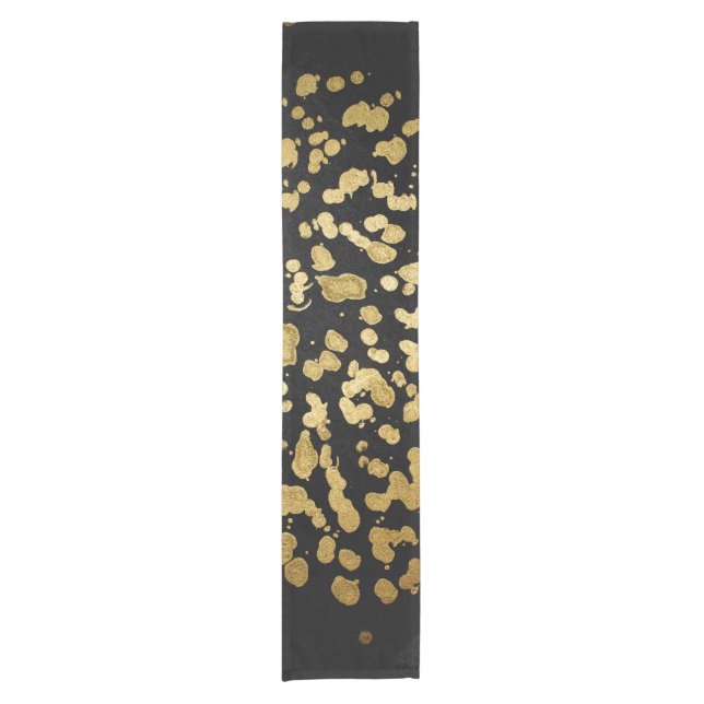 Paint Splatter in Faux Gold and Black Short Table Runner (Front)