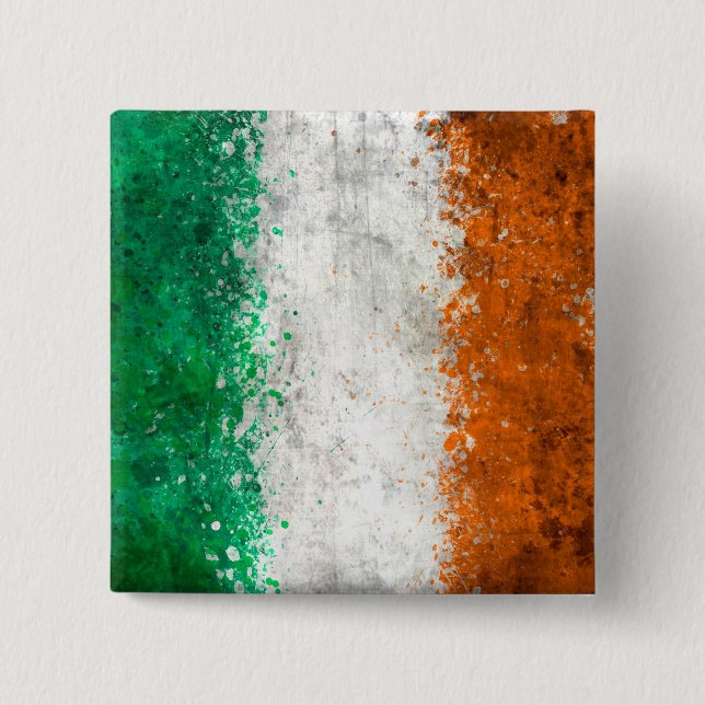Paint Splatter Irish Flag 2 Inch Square Button (Front)