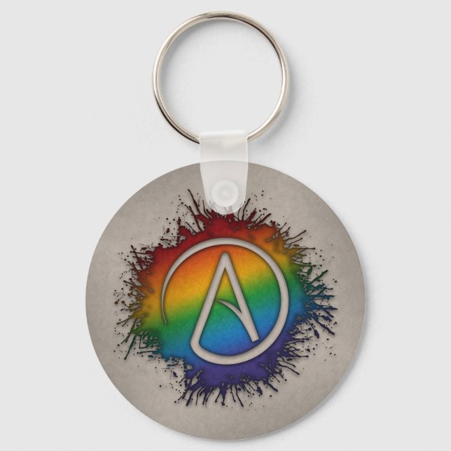 Paint Splatter LGBTQ Pride Rainbow Atheist Symbol Keychain (Front)