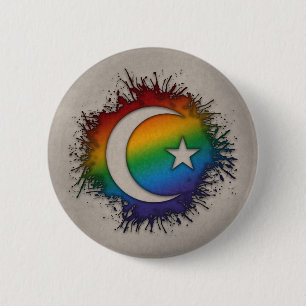 Paint Splatter LGBTQ Rainbow Star and Crescent 2 Inch Round Button