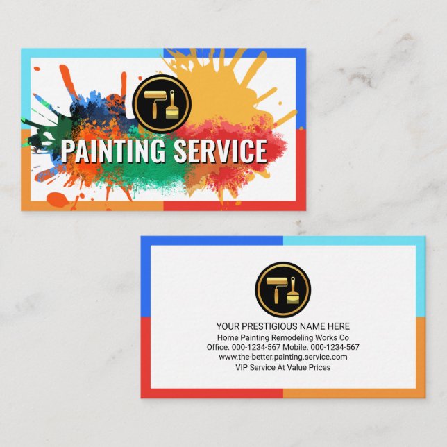 Paint Splatter On Colourful Frame Border Business Card (Front/Back)