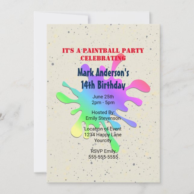 Paint Splatter Paintball Birthday Invitation (Front)