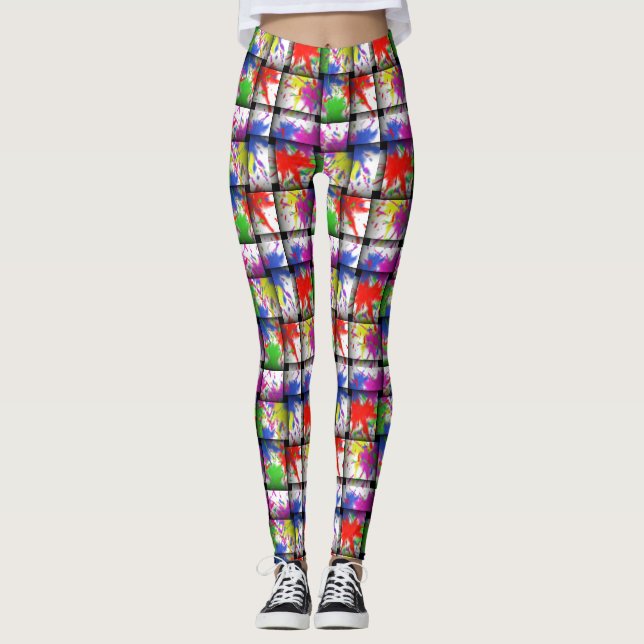 Paint Splatter Pattern Handmade Yoga Leggings (Front)