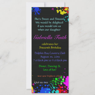 Paint Splatter Sweet Sixteen Custom Invitation