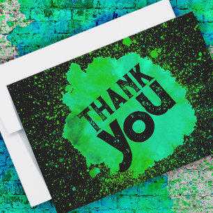 Paint Splatter Thank You - Green on Black Card