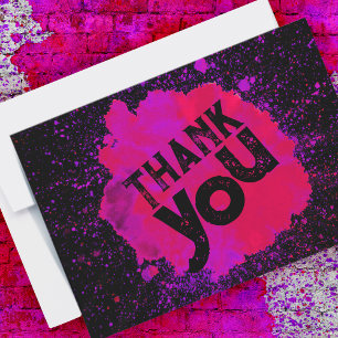 Paint Splatter Thank You - Pink on Black Card