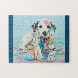 PAINT SPLATTERED DALMATIAN PUPPY PUZZLE. JIGSAW PU JIGSAW PUZZLE