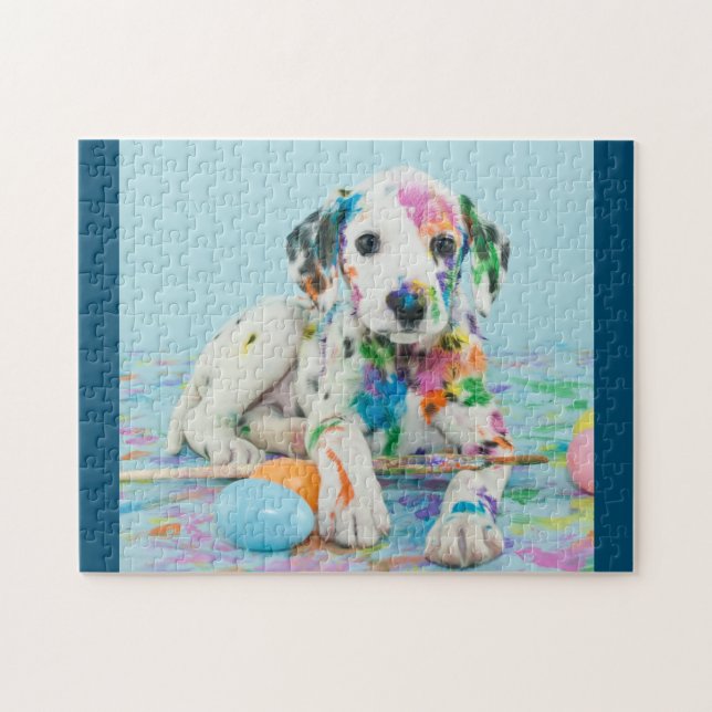 PAINT SPLATTERED DALMATIAN PUPPY PUZZLE. JIGSAW PU JIGSAW PUZZLE (Horizontal)