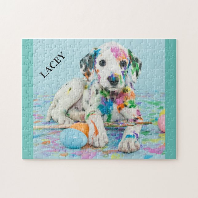 PAINT SPLATTERED DALMATIAN PUPPY PUZZLE. JIGSAW PU JIGSAW PUZZLE (Horizontal)