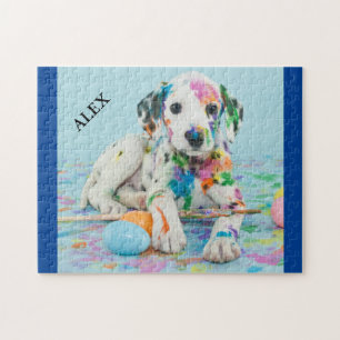 PAINT SPLATTERED DALMATIAN PUPPY PUZZLE. JIGSAW PU PUZZLE