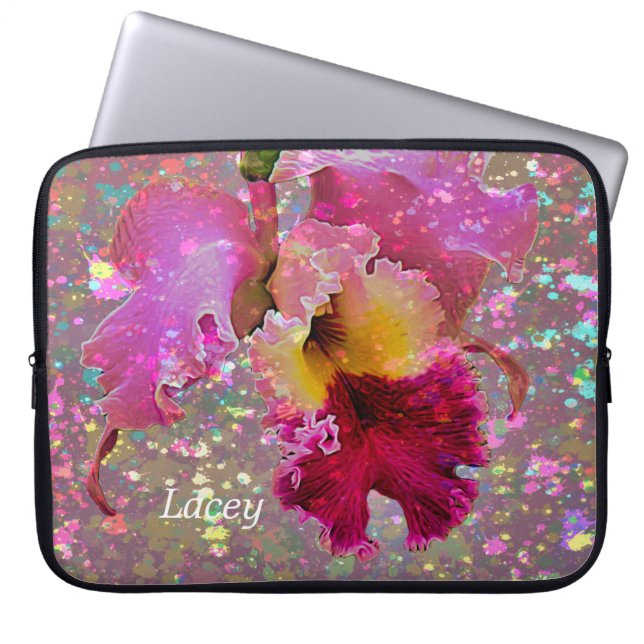 Paint Splattered Orchid Laptop Case (Front)