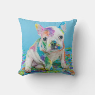 PAINT SPLATTERED PUPPY THROW PILLOW. THROW PILLOW