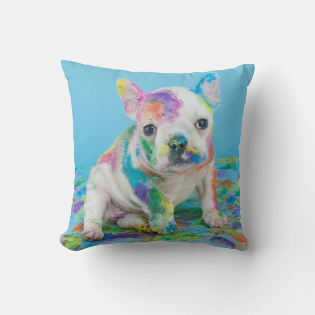 PAINT SPLATTERED PUPPY THROW PILLOW. THROW PILLOW (Front)