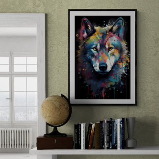 Paint splattered Wolf | Ai Poster