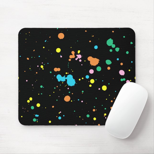 Paint Splatters On Black Mouse Pad (With Mouse)
