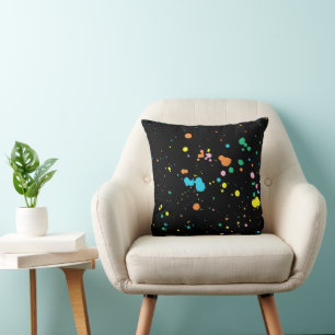 Paint Splatters On Black Throw Pillow
