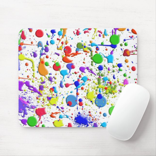 Paint Splatters On White Mouse Pad (With Mouse)