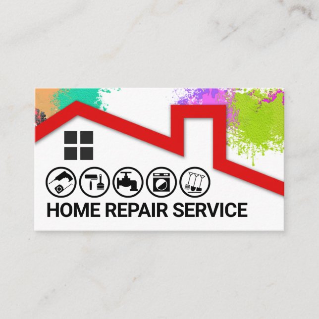 Paint Splatters Red Roof Tools Frame Business Card (Front)