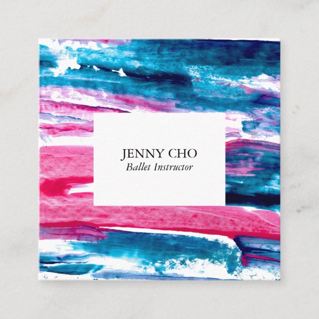 Paint Stripes colourful textured painting pink blu Square Business Card (Front)