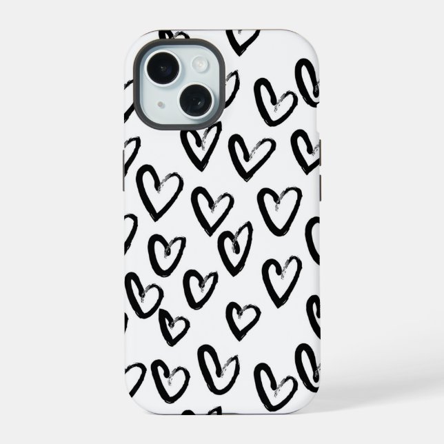 Paint Stroke Heart Pattern iPhone 15 Case (Back)