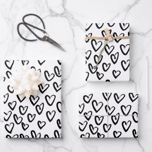 Paint Stroke Heart Pattern Wrapping Paper Sheet (Front)