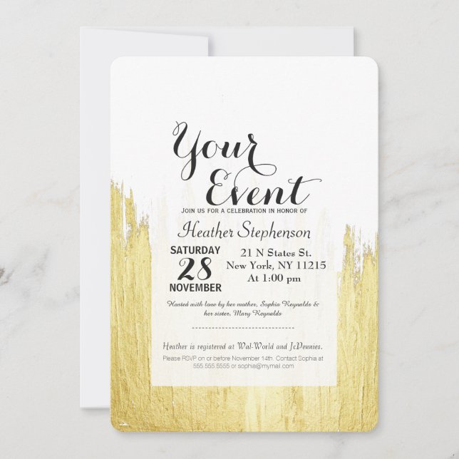 Paint Strokes in Faux Gold Invitation (Front)