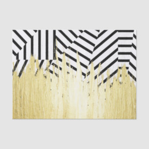 Paint Strokes in Faux Gold on Black & White Stripe Tissue Paper