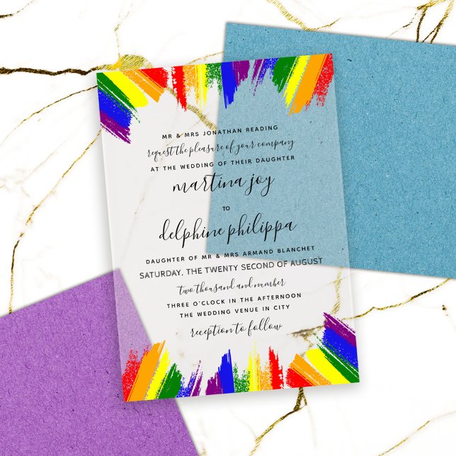 Paint Strokes Pride Flag LGBTQ Formal Wedding Acrylic Invitations (Creator Uploaded)
