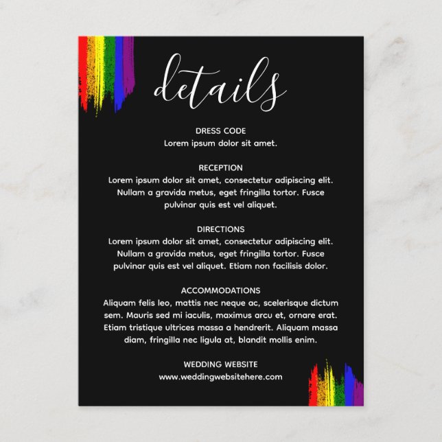 Paint Strokes Pride Flag Wedding Details Enclosure Card (Front)