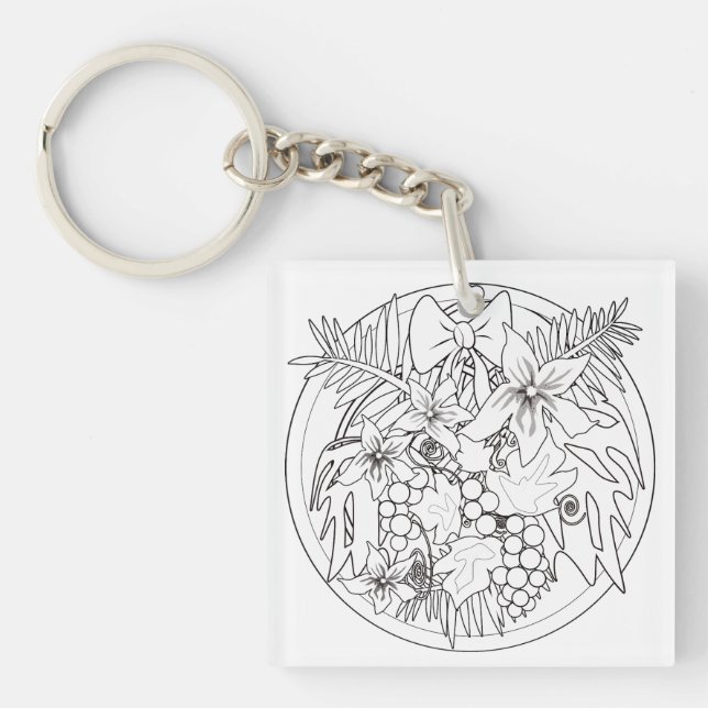 Paint the picture yourself a tropical pattern keychain (Front)