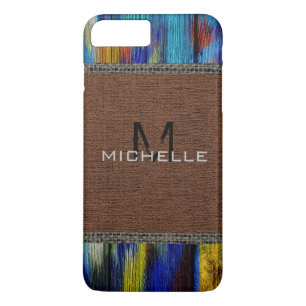 Paint Wood Look Burlap Rustic Monogram #9 iPhone 8 Plus/7 Plus Case
