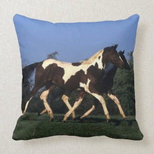 Paint Yearlings Running Throw Pillow