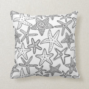 Paint Your Own Starfish Black and White Coastal Throw Pillow
