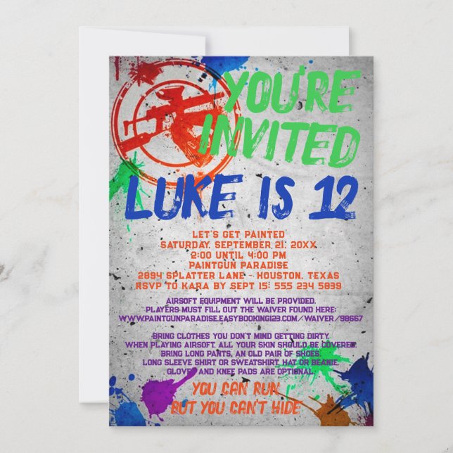 Paintball Anniversaire Fête Invitation (Devant)
