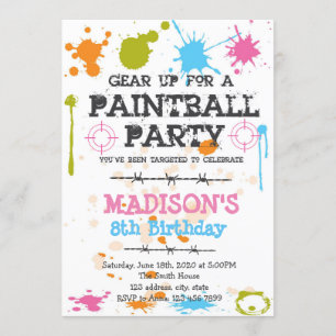 Paintball anniversaire fête Invitation