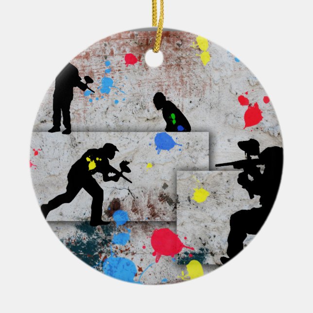 Paintball Battle Ceramic Ornament (Front)