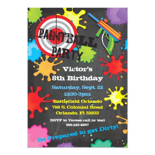Paintball Birthday Party chalkboard background Card