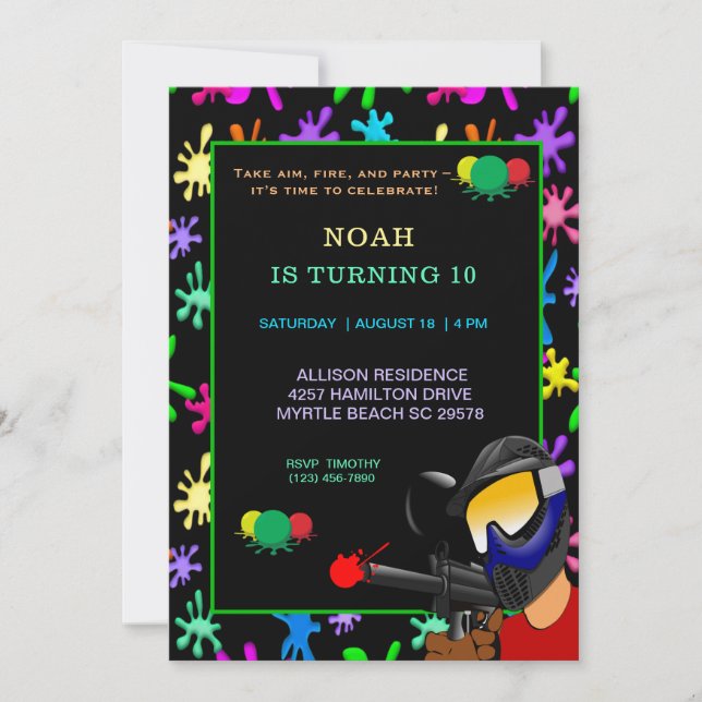 Paintball Birthday Party Invitation (Front)
