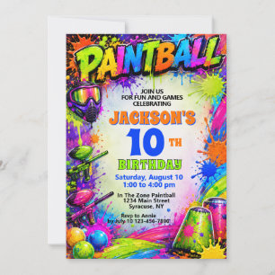 Paintball Birthday Party Invitation Splatter Theme