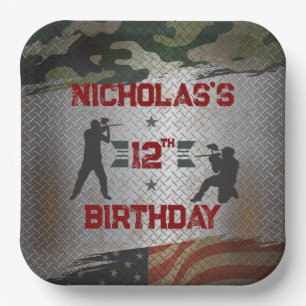 Paintball Birthday Party Military Camo USA  Paper Plate