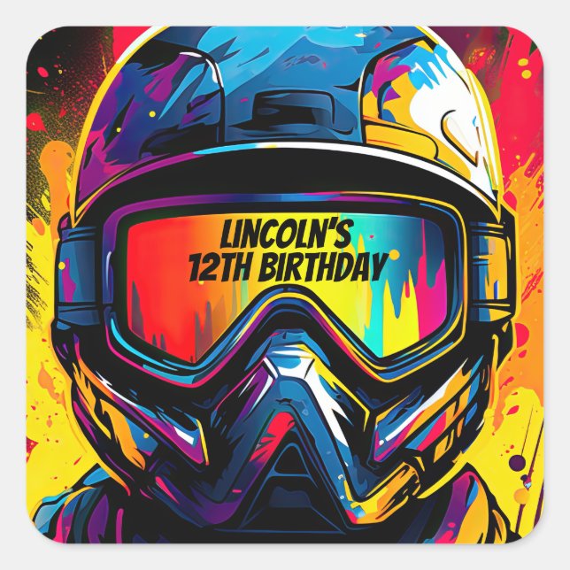 Paintball Birthday Party Personalized Square Sticker (Front)