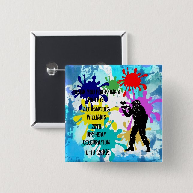 Paintball Party 2 Inch Square Button (Front & Back)