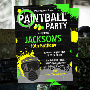 Paintball Party Birthday Invitation Paint Splatter