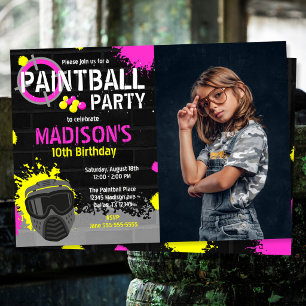 Paintball Party Birthday Invitation with Photo