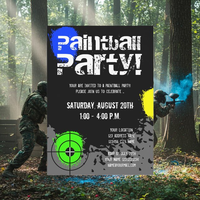 Paintball party invitations | Custom invites (paintball party invitations)