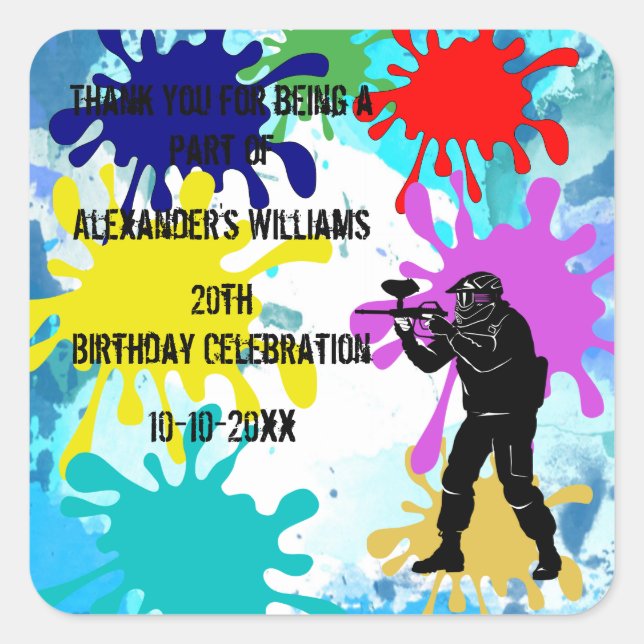 Paintball Party Square Sticker (Front)