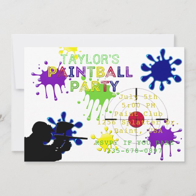 Paintball Party White Splat Invitation (Front)