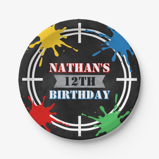Paintball Splatter Kids Birthday Colourful Paper Plate (Front)